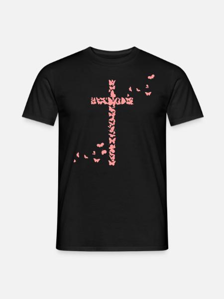 Jesus Christians Christianity Butterflies Cross - Men's T-Shirt - black