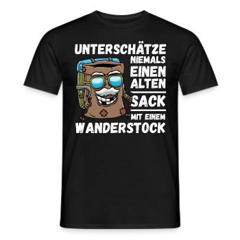 Alter Sack mit Wanderstock Wandern Bergsteiger - Männer T-Shirt - Schwarz - Vorne - AI Model Male 178 light (178cm)