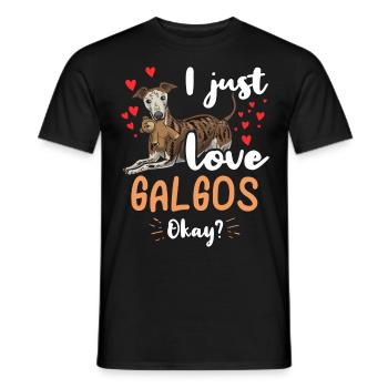 Galgo Español dog with plush toy and many - Men's T-Shirt - black - Front - AI Model Male 178 light (178cm)