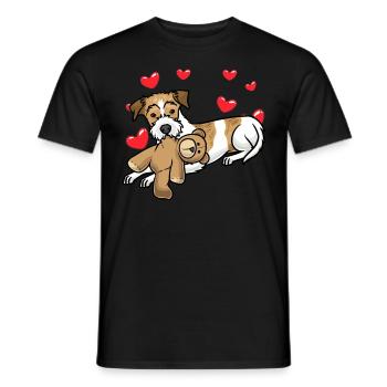 Kromfohrländer dog with plush toy - Men's T-Shirt - black - Front - AI Model Male 178 light (178cm)