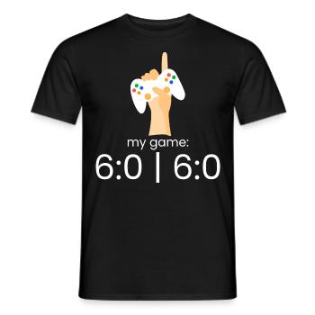 my game: 6:0 | 6:0 - Men's T-Shirt - black - Front - AI Model Male 178 light (178cm)