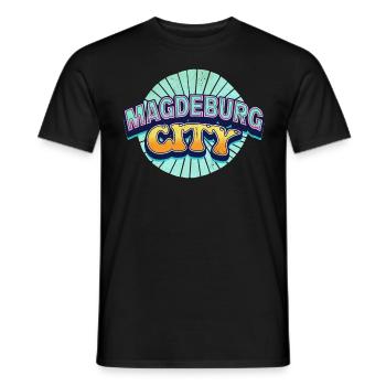 Magdeburg Germany City Font Pop Art Comic - Men's T-Shirt - black - Front - AI Model Male 178 light (178cm)