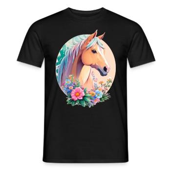 Pastel Couleurs Pony Horse Art avec des fleurs - T-shirt homme - noir - Devant - AI Model Male 178 light (178cm)