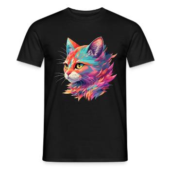 Stunning cat cat illustration in pastel - Men's T-Shirt - black - Front - AI Model Male 178 light (178cm)
