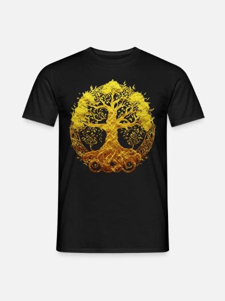 Goldener Weltenbaum Yggdrasil Nordische Mythologie - Männer T-Shirt - Schwarz