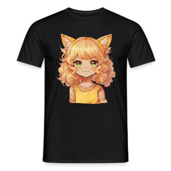 Manga Kemonomimi Cats Girl Anime Kawaii Chibi - Men's T-Shirt - black - Front - AI Model Male 178 light (178cm)