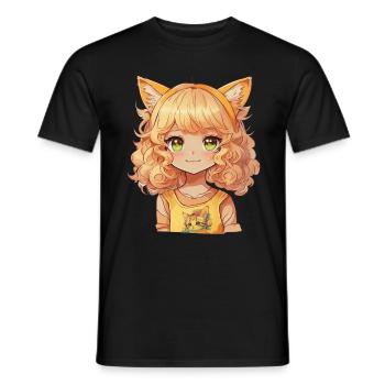 Anime Cat Girl Manga Cat Kawaii Kitten - T-shirt homme - noir - Devant - AI Model Male 178 light (178cm)