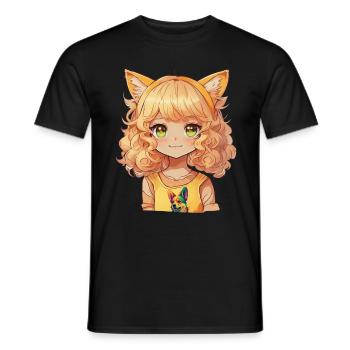 Kawaii Hunde Anime Mädchen Manga Hund Chibi - Männer T-Shirt - Schwarz - Vorne - AI Model Male 178 light (178cm)