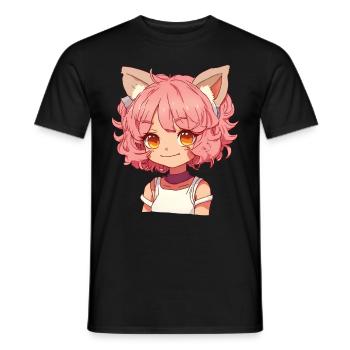 Kemonomimi Kawaii Anime Girl Manga Design - Men's T-Shirt - black - Front - AI Model Male 178 light (178cm)