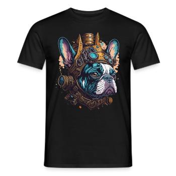 Steampunk French Bulldog Retro Dog Design - Men's T-Shirt - black - Front - AI Model Male 178 light (178cm)