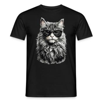 Chat de forêt norvégien Chat frais et animal de compagnie - T-shirt homme - noir - Devant - AI Model Male 178 light (178cm)