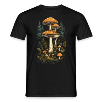 Mushrooms in vintage style forest mushroom art mushroom pickers - Men's T-Shirt - black - Front - AI Model Male 178 light (178cm)