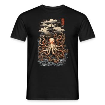 Ukiyo-e Octopus Japanese Octopus Art Design - Men's T-Shirt - black - Front - AI Model Male 178 light (178cm)