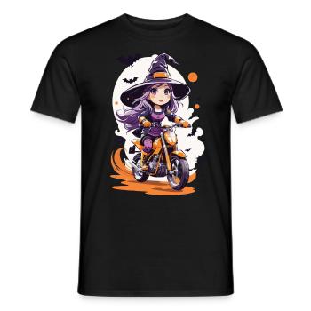 Anime Style Motocross Sorcière Halloween Biker - T-shirt homme - noir - Devant - AI Model Male 178 light (178cm)
