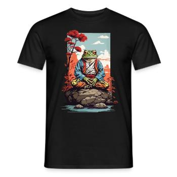 Meditative Frog Japan Yoga Art Retro Style - Men's T-Shirt - black - Front - AI Model Male 178 light (178cm)
