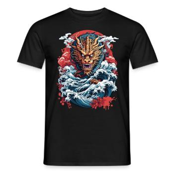 Japanischer Ukiyo-E Kunststil Drache Retro Design - Männer T-Shirt - Schwarz - Vorne - AI Model Male 178 light (178cm)