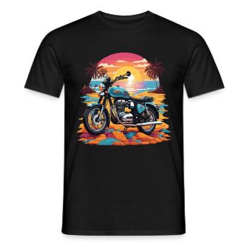 Moto Vintage Biker sur la plage Design rétro - T-shirt homme - noir - Devant - AI Model Male 178 light (178cm)