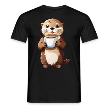 Otter Kaffeezeit Tierfreund Kaffee Design - Männer T-Shirt - Schwarz - Vorne - AI Model Male 178 light (178cm)