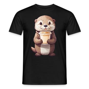 Otter Coffee Time Sweet Coffee Animal Design - Men's T-Shirt - black - Front - AI Model Male 178 light (178cm)
