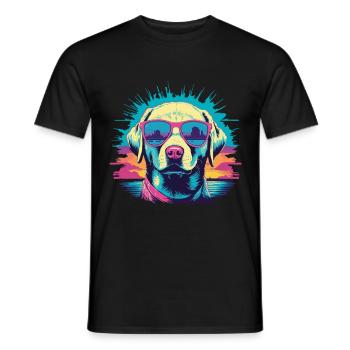 Retro Vaporwave Dog Streetwear Dog Design - Men's T-Shirt - black - Front - AI Model Male 178 light (178cm)