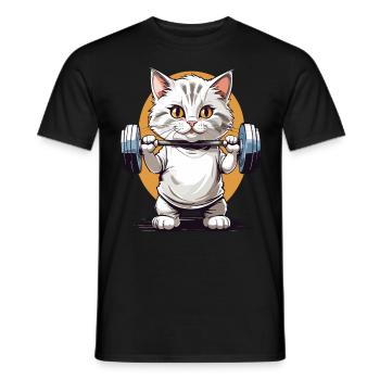 Bodybuilder Cat Barbell Fitness Design - T-shirt homme - noir - Devant - AI Model Male 178 light (178cm)