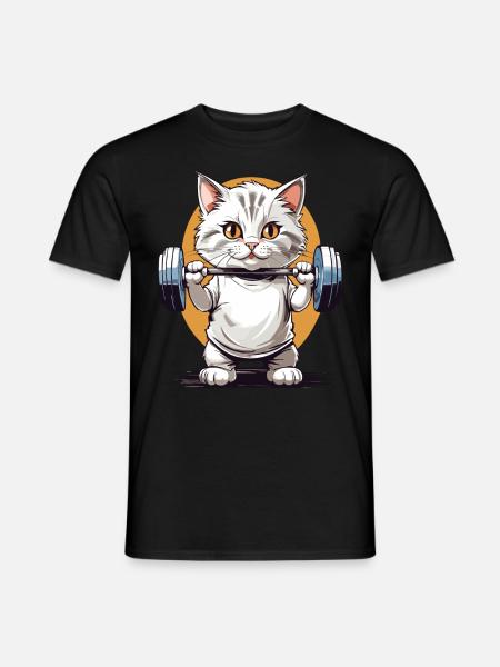 Bodybuilder Cat Barbell Fitness Design - Men's T-Shirt - black