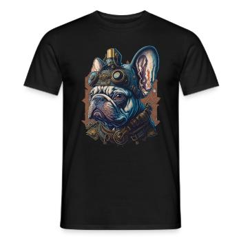 Retro French Bulldog Steampunk Dog - Men's T-Shirt - black - Front - AI Model Male 178 light (178cm)