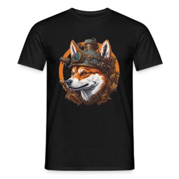 Steampunk Shiba Dog Vintage Machine Dog Design - Men's T-Shirt - black - Front - AI Model Male 178 light (178cm)