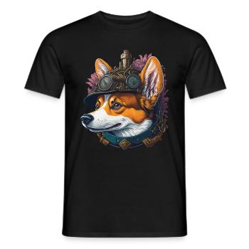 Aesthetic Steampunk Corgi Dog Lover Dog - Men's T-Shirt - black - Front - AI Model Male 178 light (178cm)