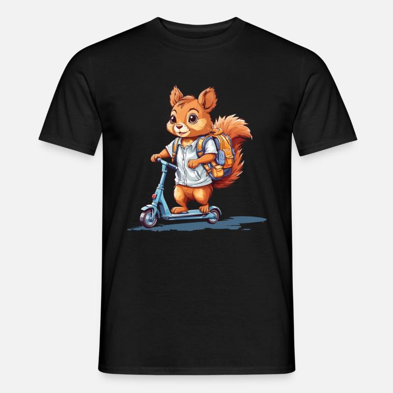 Fröhliches Eichhörnchen Schulstart Roller Design - Männer T-Shirt - Schwarz