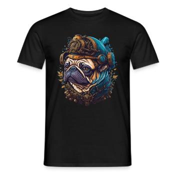 Steampunk Pug Dog Vaporwave Dog Lover - Men's T-Shirt - black - Front - AI Model Male 178 light (178cm)