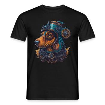 Conception artistique de chien teckel Steampunk rétro - T-shirt homme - noir - Devant - AI Model Male 178 light (178cm)