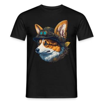 Victorian Steampunk Corgi Dog Design - Men's T-Shirt - black - Front - AI Model Male 178 light (178cm)