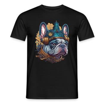Bouledogue Français dans le Style Steampunk - T-shirt homme - noir - Devant - AI Model Male 178 light (178cm)