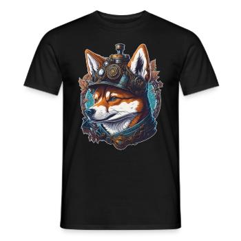 Retro Sci-Fi Shiba Steampunk Vintage Hund - Männer T-Shirt - Schwarz - Vorne - AI Model Male 178 light (178cm)