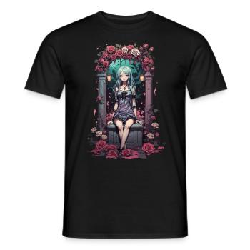 Anime Gothic Girl Viktorianische Blumen Ästhetik - Männer T-Shirt - Schwarz - Vorne - AI Model Male 178 light (178cm)