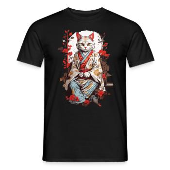 Japanische Kimono Katze Ukiyo-E Katzen Design - Männer T-Shirt - Schwarz - Vorne - AI Model Male 178 light (178cm)