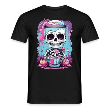 Kawaii Goth Pastel Skeleton Milkshake Design - Men's T-Shirt - black - Front - AI Model Male 178 light (178cm)