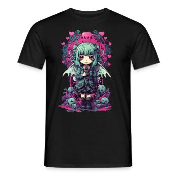 Kawaii Anime Chibi Demon Girl Pastel Goth - Men's T-Shirt - black - Front - AI Model Male 178 light (178cm)