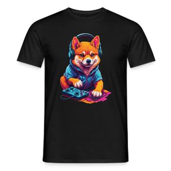 Gaming Shiba Dog Nerd with Retro Controller - Men's T-Shirt - black - Front - AI Model Male 178 light (178cm)
