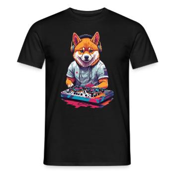 Shiba Inu DJ Hund Musik und Hundeliebe Design - Männer T-Shirt - Schwarz - Vorne - AI Model Male 178 light (178cm)