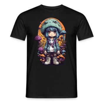 Fantasy Mushroom Girl Kawaii Goth e-girl - Men's T-Shirt - black - Front - AI Model Male 178 light (178cm)