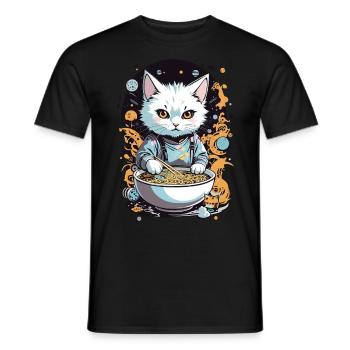 Katze Liebt Ramen Nudelsuppe Ästhetisches Design - Männer T-Shirt - Schwarz - Vorne - AI Model Male 178 light (178cm)