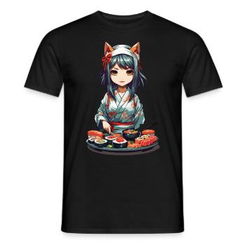 Anime Sushi Master Kawaii Fille Kemonomimi - T-shirt homme - noir - Devant - AI Model Male 178 light (178cm)
