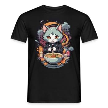 Katze Ramen Liebe Japanisches Nudelsuppen Design - Männer T-Shirt - Schwarz - Vorne - AI Model Male 178 light (178cm)