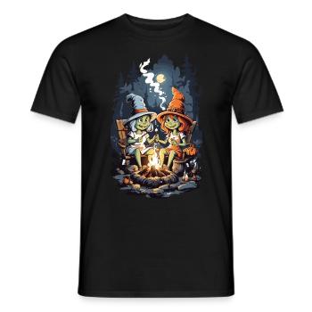 Witches Campfire Halloween Cartoon Kids - Men's T-Shirt - black - Front - AI Model Male 178 light (178cm)