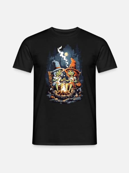 Witches Campfire Halloween Cartoon Kids - Men's T-Shirt - black