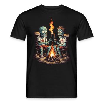 Zombie Campfire Halloween Cartoon Magic - Men's T-Shirt - black - Front - AI Model Male 178 light (178cm)