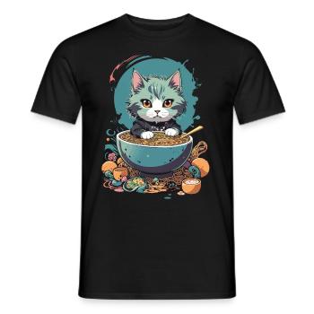 Kawaii Katze Ramen Pastell Japan Design - Männer T-Shirt - Schwarz - Vorne - AI Model Male 178 light (178cm)