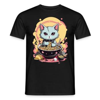 Chat Ramen Japon Esthétique pastel - T-shirt homme - noir - Devant - AI Model Male 178 light (178cm)